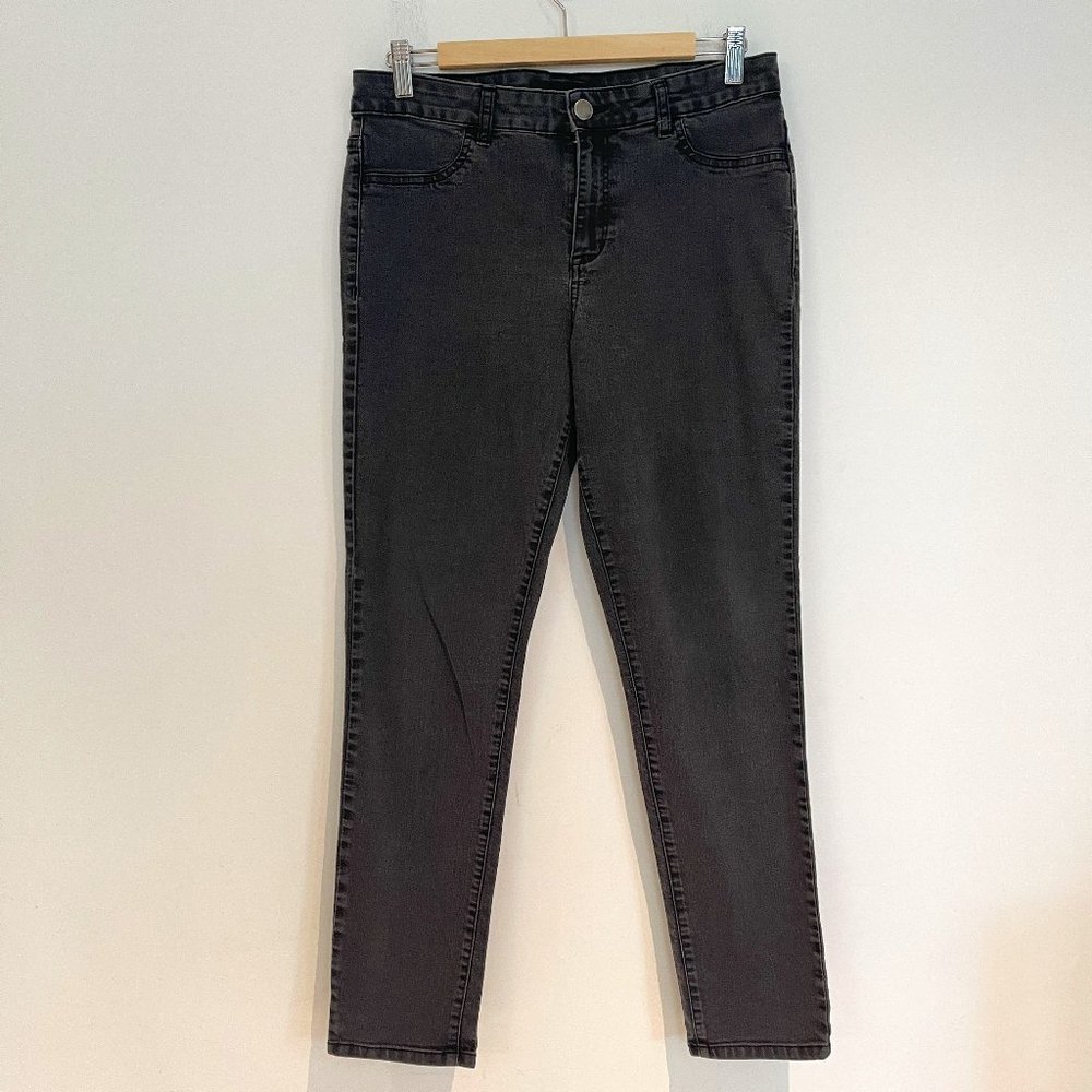Calvin Klein Woman Black Cotton Blend Mid Rise Straight Leggings Jeans Size 12